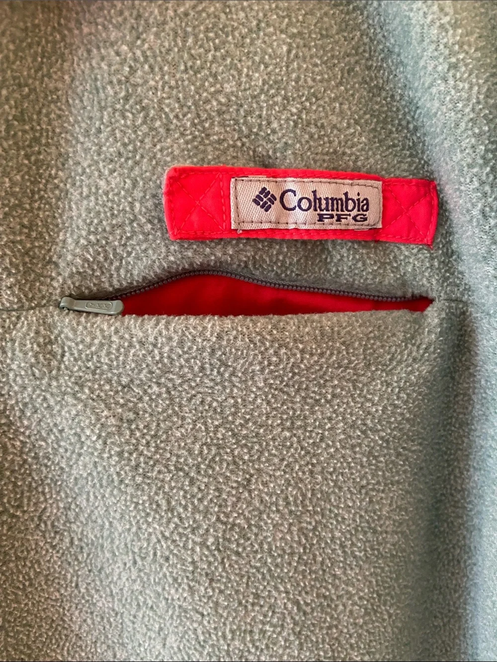 Mens Columbia PFG Fleece, Green and Red Pullover, Size Large